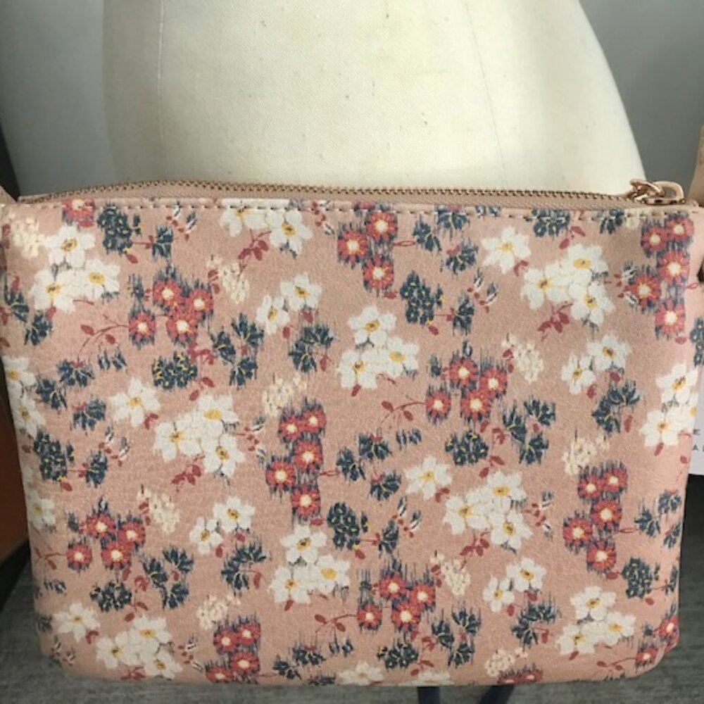 LAUREN CONRAD DESIGNER LC FLORAL *DITZY PRINT* TAN/BLUSH CROSSBODY HANDBAG- NWT